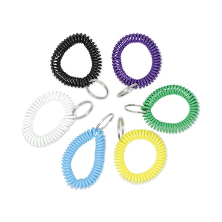 UNIVERSAL Wrist Coil Plus Key Ring, Plastic, Assorted Colors, PK6 UNV56051
